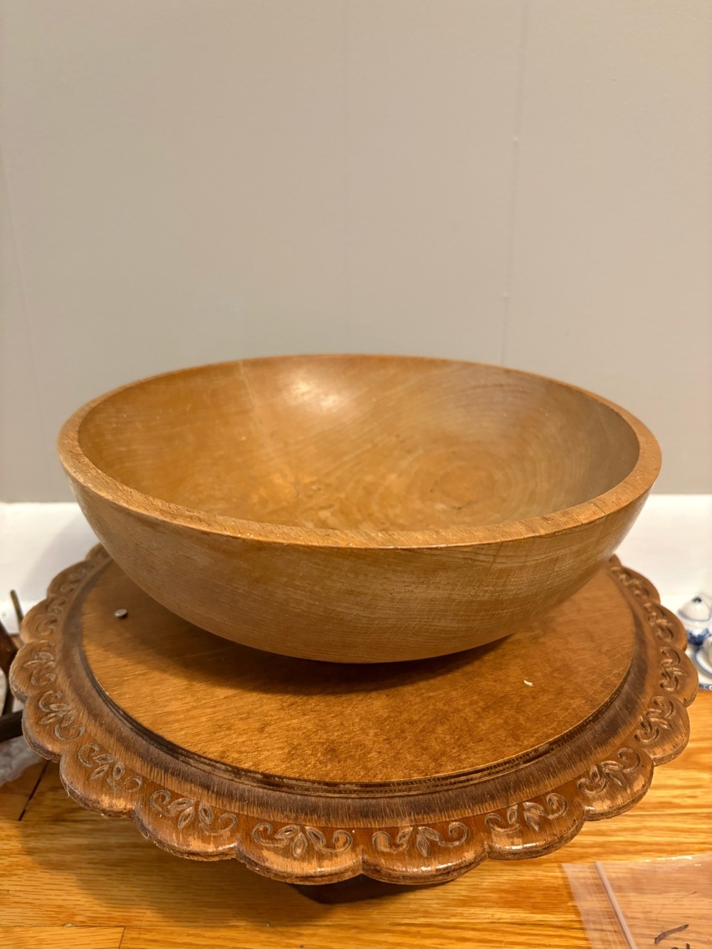 Turned Wooden Dough Bowl - Vintage
